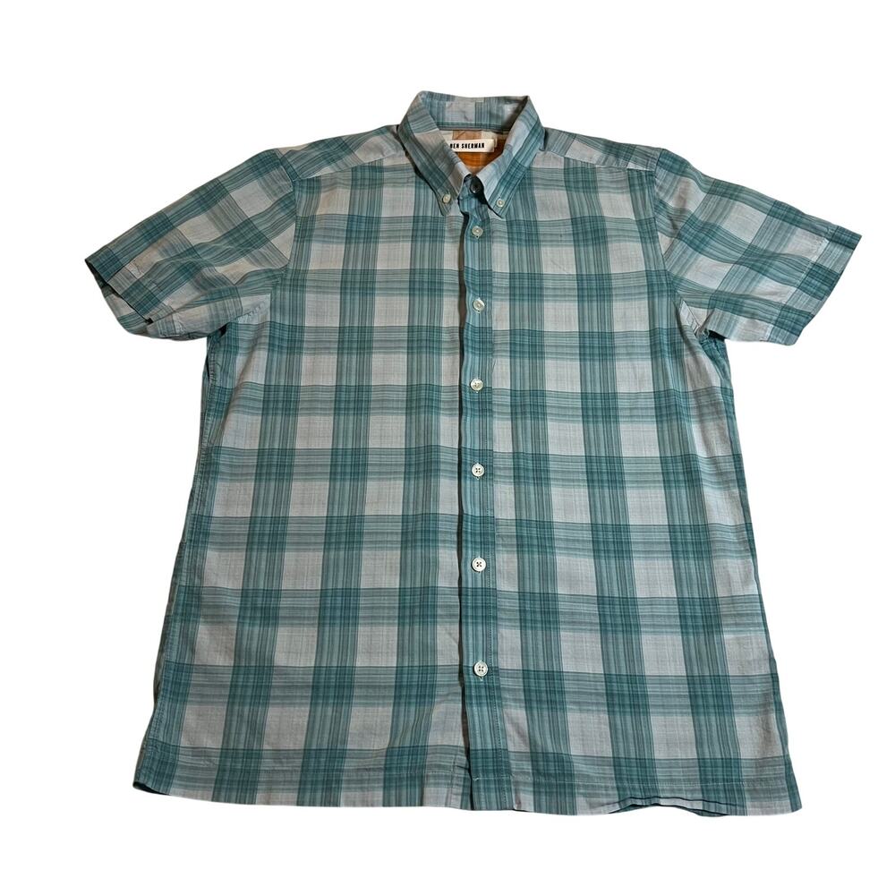 Ben Sherman Men's Short Sleeve Slub Check Button Up Shirt S Hipster Cotton